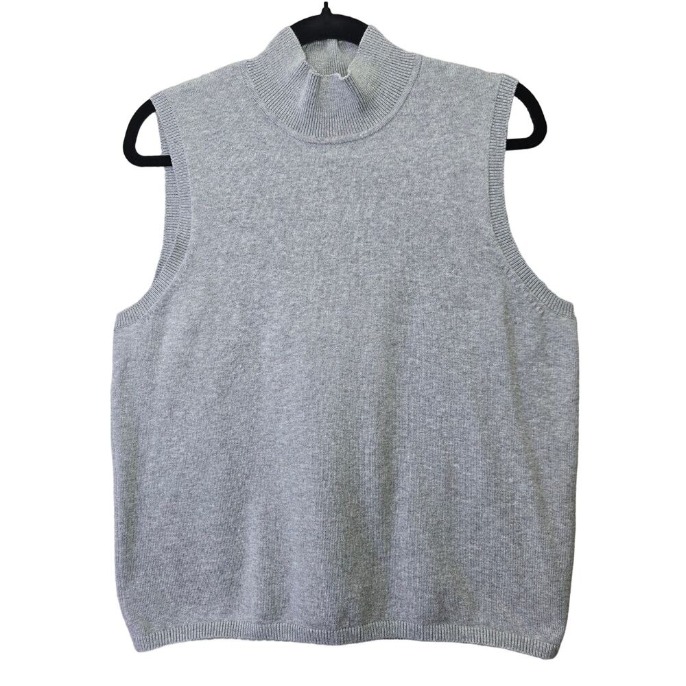 Liz Claiborne Sweater Womens Large Petite Grey Sleeveless Mock Neck Knit Casual